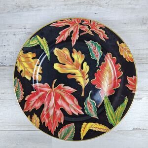 FITZ & FLOYD Autumn Leaves Fine Porcelain Black Red Gold 7.5” Salad Dish VTG